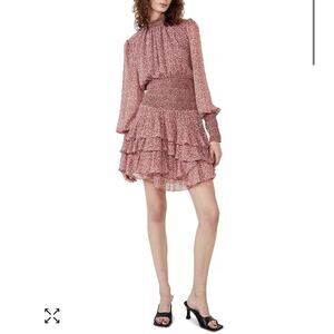 Bardot Georgette Soft Floral-Print Mini Ruffle Dress Chiffon Smocked Pink Size 8